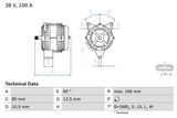 ALTERNATEUR OEM-BOSCH 28V 100A TGA